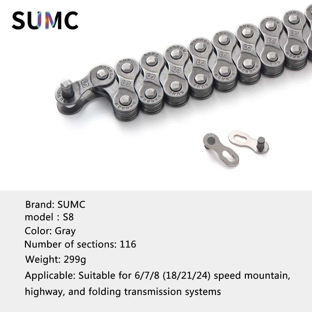 SUMC Bicycle Chain  8/9/10/11/12 Speed for MTB Road Folding Bike Gray Silvery Chains