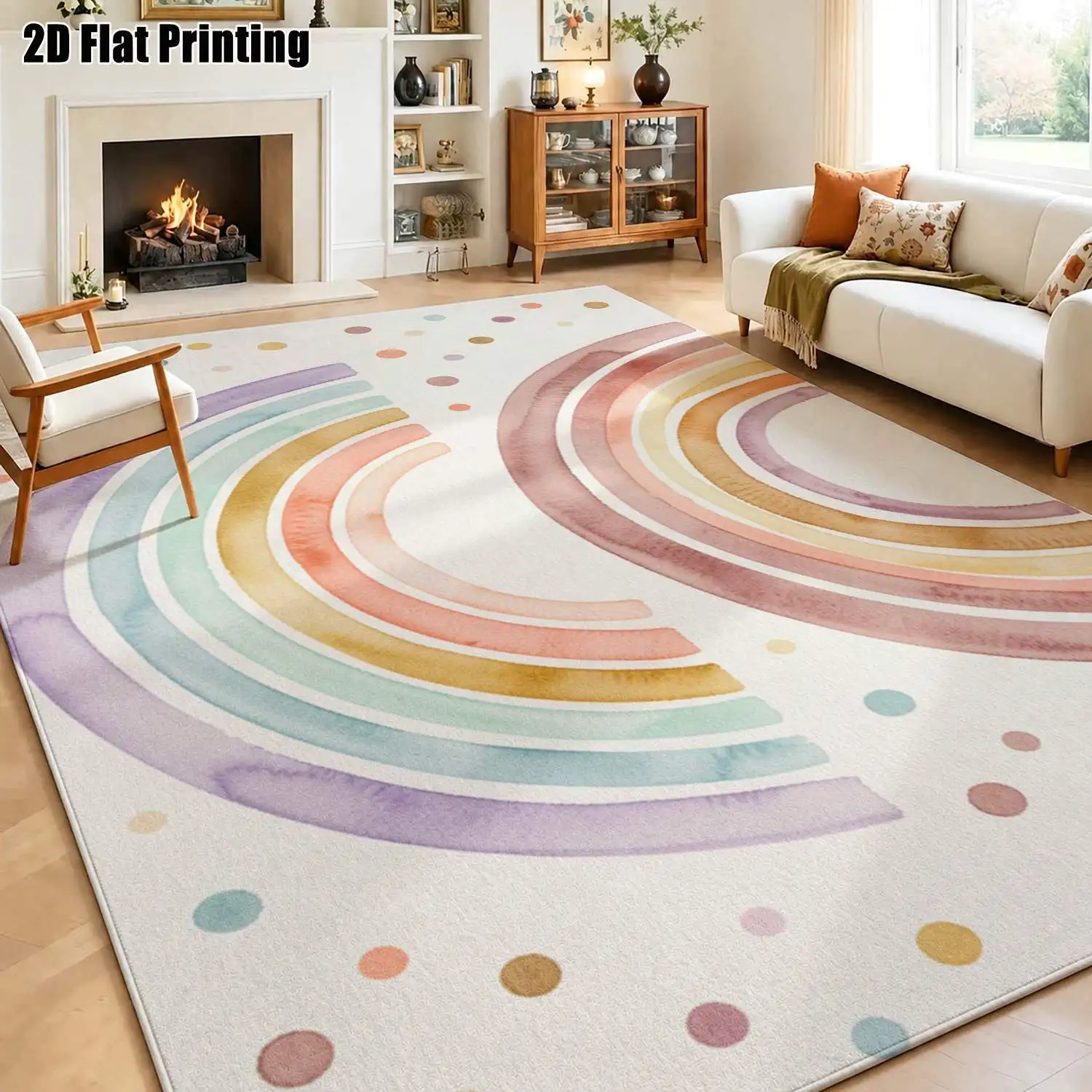 1Pc 2D Printed Morandi Color-Block Semi-Circular Arc Nordic Rug: Instagram-Worthy, Machine Washable, Multi-Size Home Decor Mat for Various Rooms