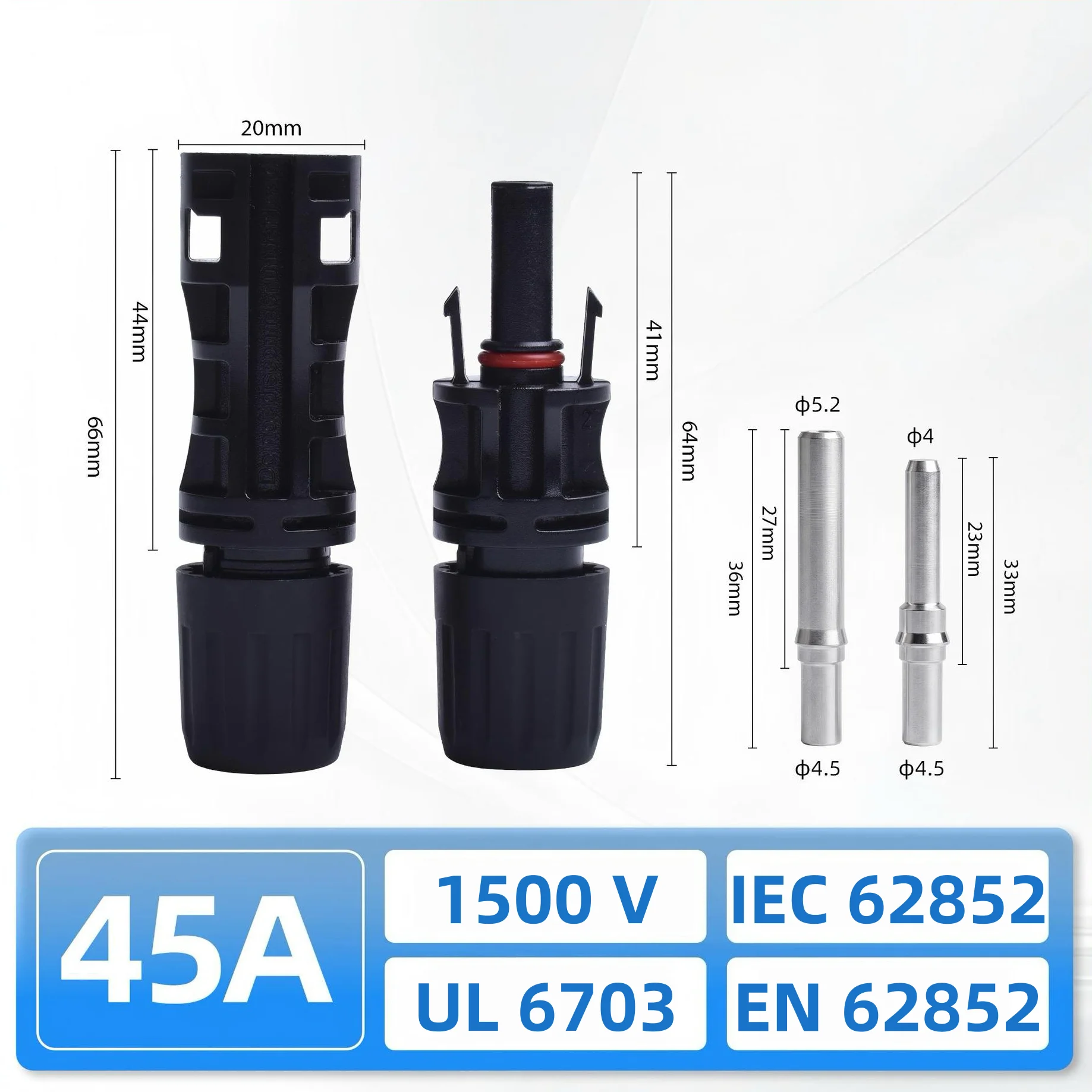 PV Solar Connectors 1500V 45A For MC4 Panel Branch PV Photovoltaic Wire/Board Terminal Box Inverter IP67 waterproof