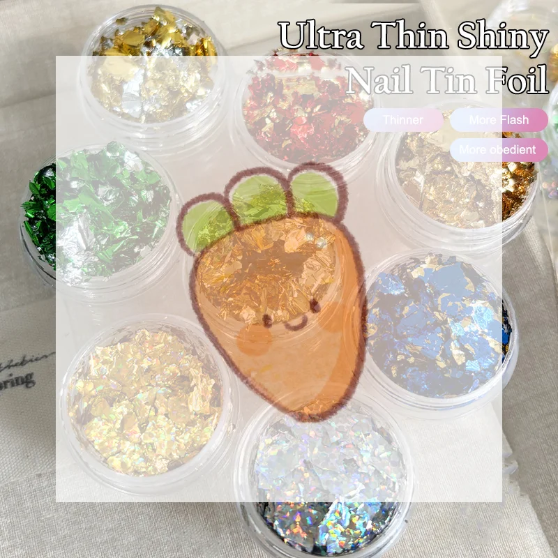 1 scatola di glitter per unghie con frammenti di lamina d'oro per adesivi per unghie fai da te Decorazioni per unghie artistiche Fiocchi di foglie d'oro multicolori