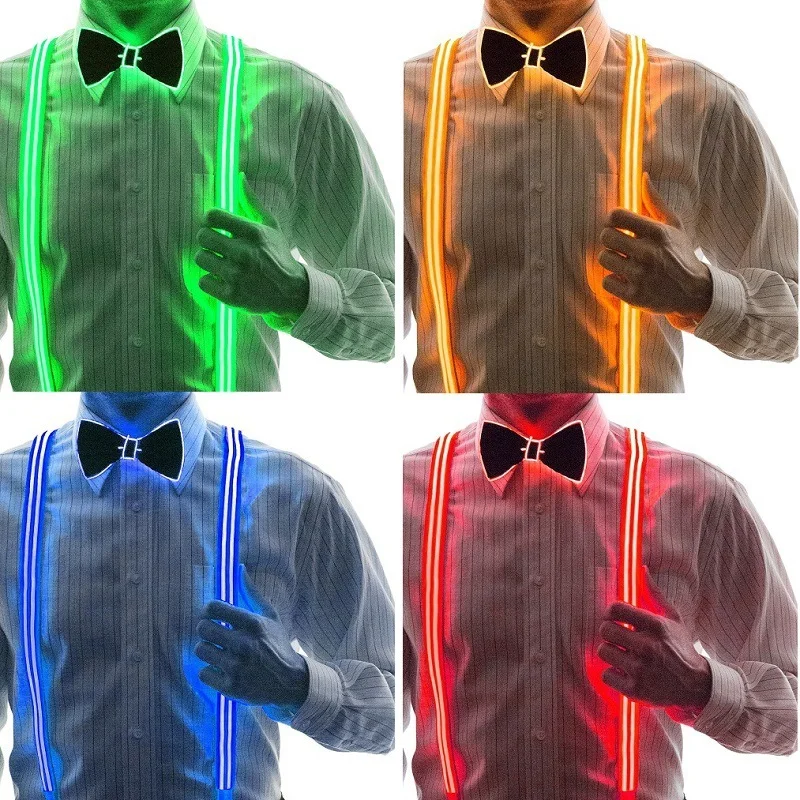 

Luminous Men's Led Glow Suspenders Bow Tie Perfect Music Suspenders Illuminated Birthday Wedding Festival Costume Party Supplies