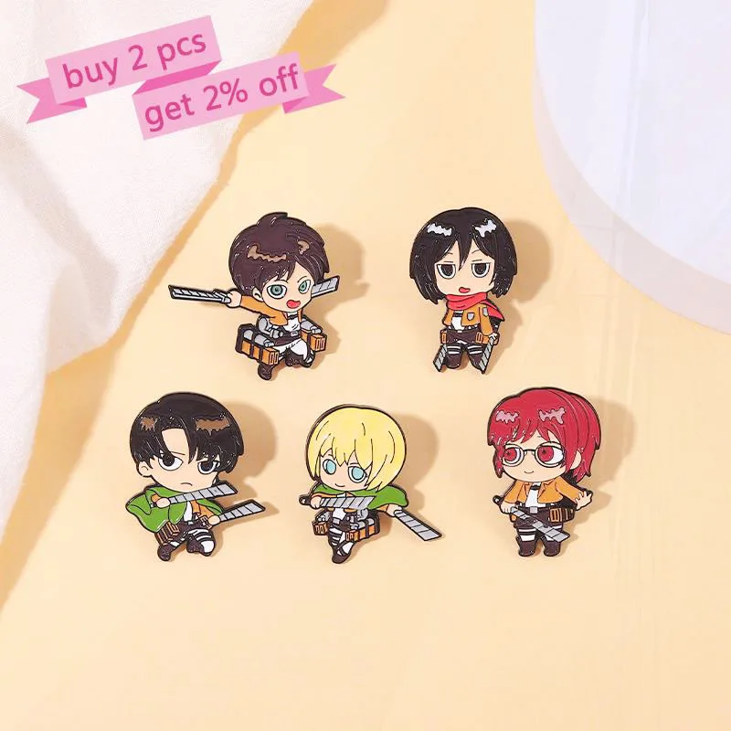 Mikasa Armin Levi Pines Lapel Badges Cartoon Jewelry Gift for Fans Friends Attack on Titan Chibi Enamel Brooch Custom Eren