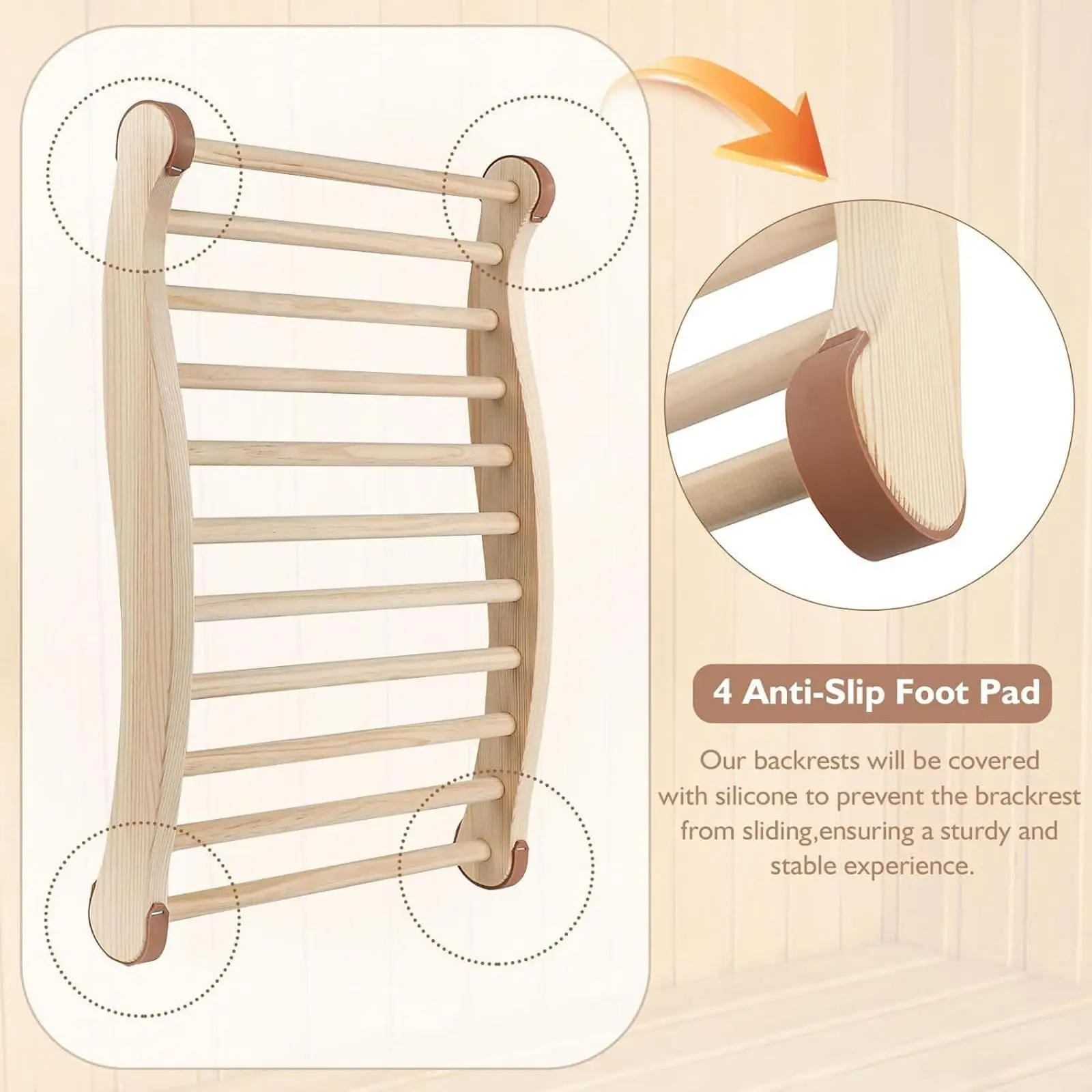 Sauna Backrest Wood Ergonomic Hot Tubs Equipment Comfortable Nonslip Sauna for Bath Home Barrel Women Men S Shape Backrest