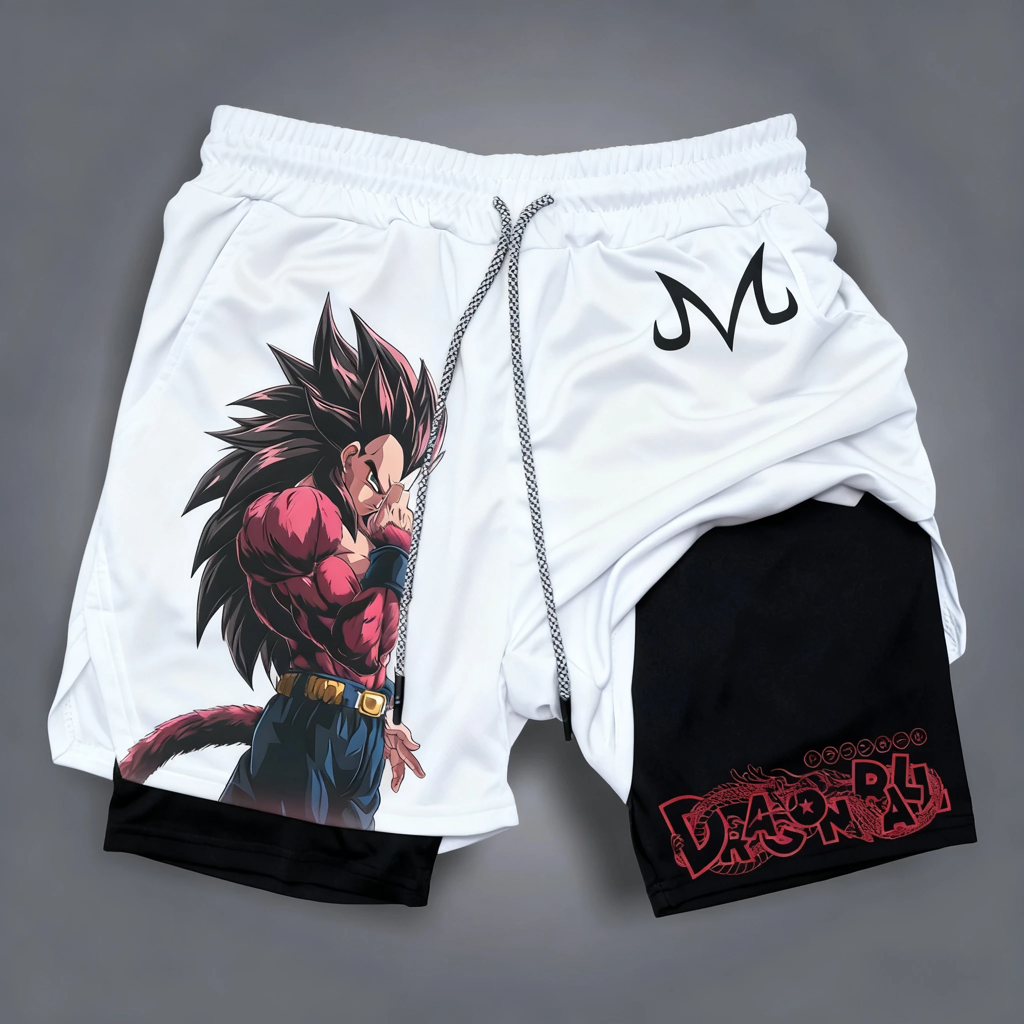 2025 Dragon Ball Anime GOKU Bedruckte Sommer-Doppelschicht-Shorts, amerikanische Herren-Strand-Fitness-Sport-atmungsaktive Shorts