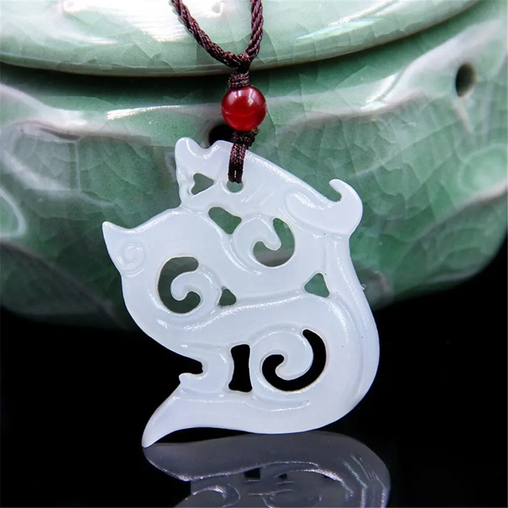 

Fashion White Jade Double-sided hollow Dragon Pendant Man Woman Necklace Charm Jewellery Accessories Hand-Carved Luck Amulet