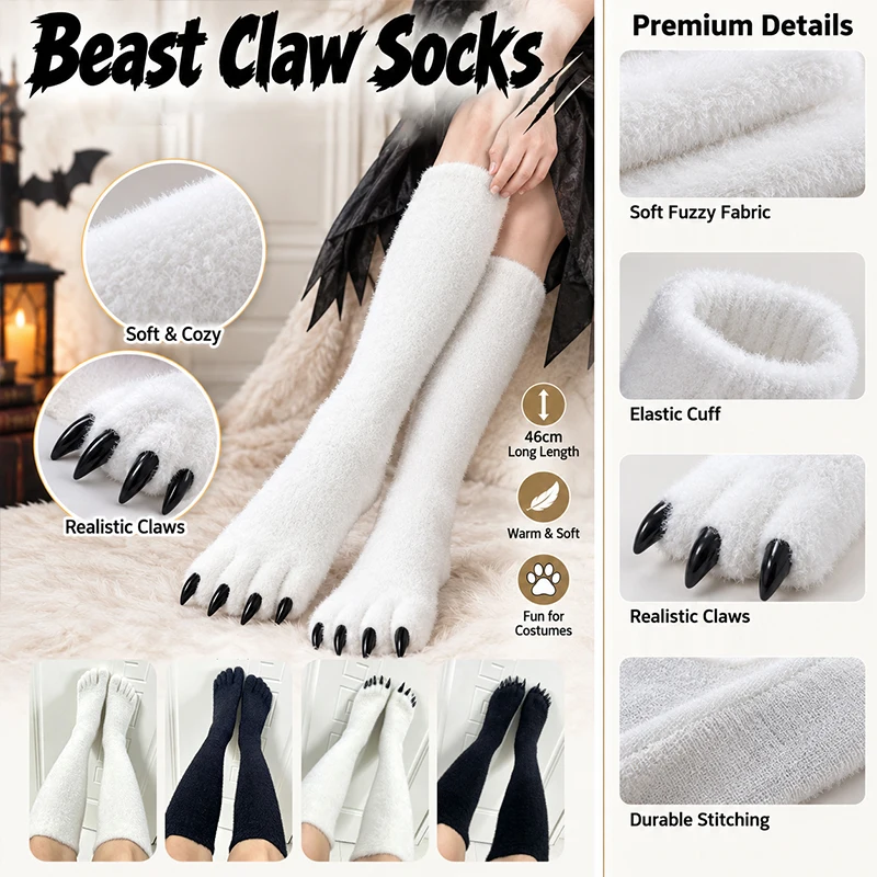 Cute Animal Paw Five‑Finger Over Knee Socks Furry Cat Claw Pad Gloves Fursuit Cosplay Props For Halloween Party Costume Decor