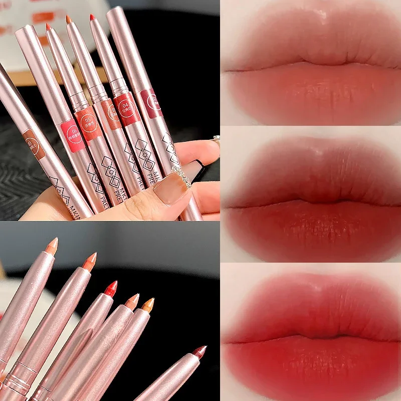 Rotativo delineador de labios Nude rojo marrón lápiz labial impermeable de larga duración mate línea de contorno de labios lápiz de tallado maquillaje femenino