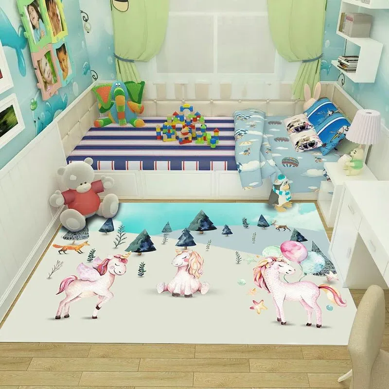 Cute Cartoon Pattern Carpet Kids Room Protection Mat For Toy Storage Nonslip And Soft For Bedroom Living Room Home Decoration