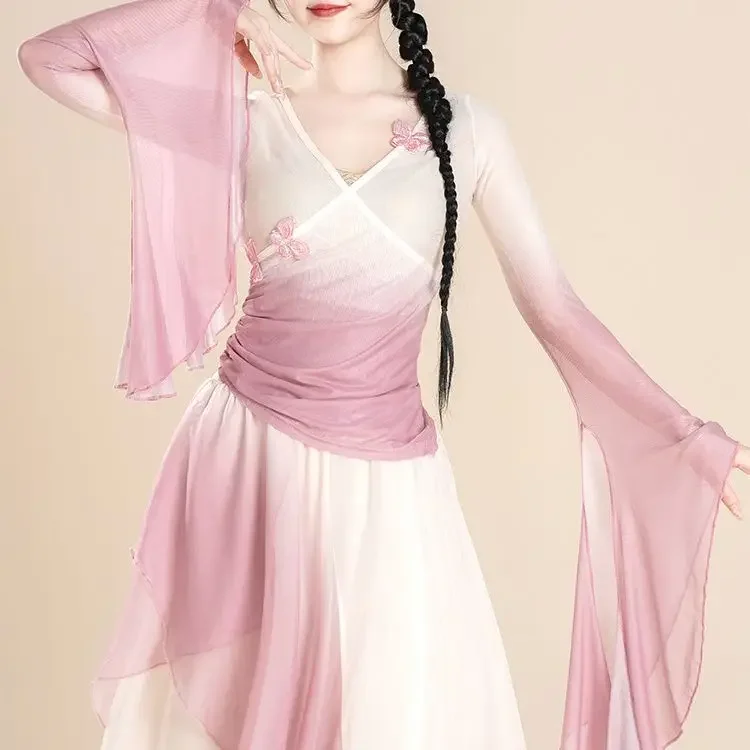 Classical Dance Costume Fairy Style Gradient Gauze Dress Women Charm Dress Set Fairy Style Training Costume Chinese Dance Wear