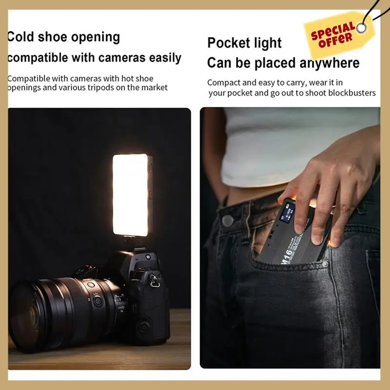 Lumière LED de poche RGB 5W, Performance Stable, batterie 3000K-9900K 1500Mah intégrée avec pince de support de téléphone et adaptateur de chaussure froide