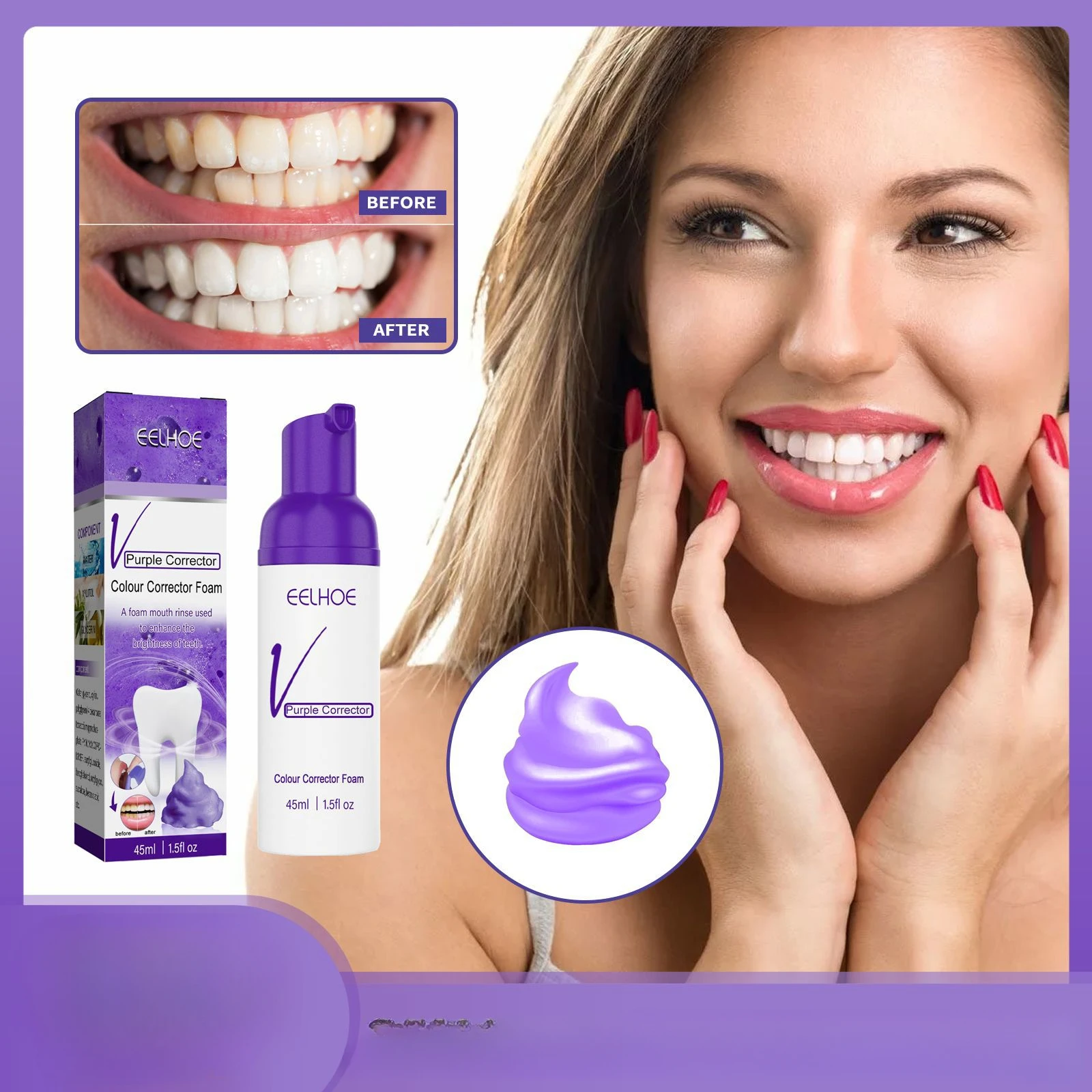 

Eelhoe V34 Purple Color Mixing Beautiful Tooth Mousse Toothpaste Oral Cleaning Teeth Beautiful Tooth White Smoke Stain Tartar