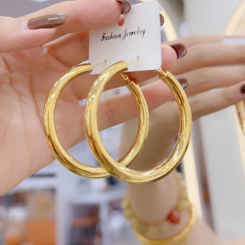 

Earrings Hoops Fashion Copper Women Metal Round Stainless Steel Women's Jewelry