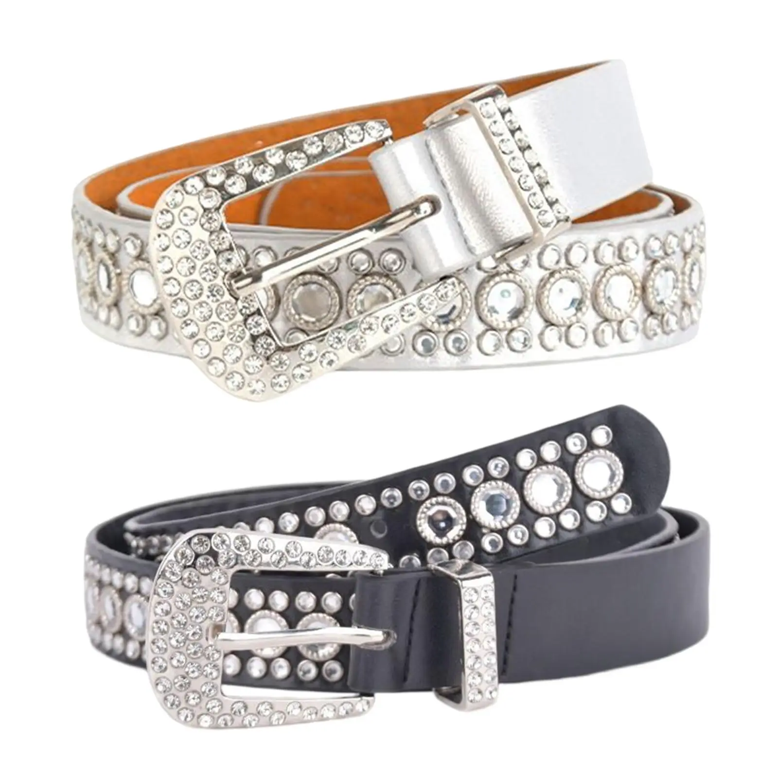 Ladies western rhinestone bling leather belt crystal waistband