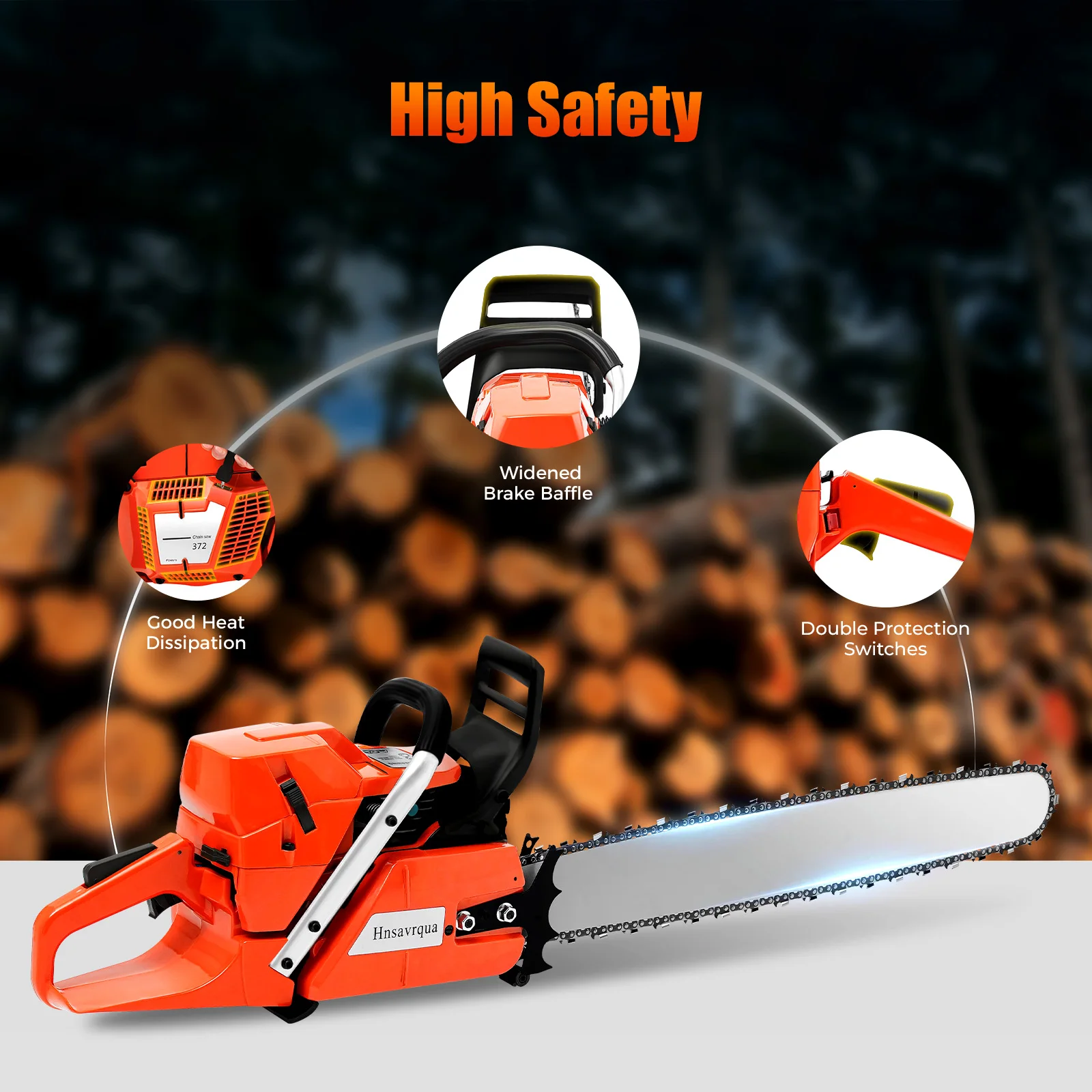 منشار سلسلة بنزين لاسلكي محمول مقاس 28 بوصة، منشار يعمل بالغاز، منشار كهربائي 71cc برأس طاقة أسطوانة واحدة مبرد بالهواء ثنائي الأشواط