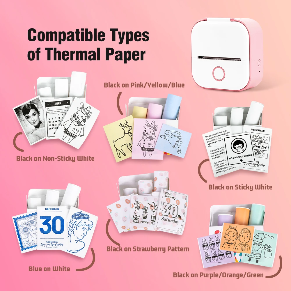 Phomemo T02 Mini Portable Thermal Printer Wireless BT Pocket Label Printer Connect 203dpi 53mm Printing