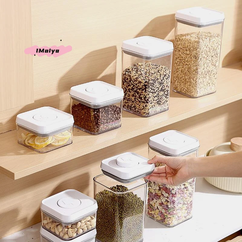 Contenedor de cereales M-1Pc, tarros herméticos con tapa a presión para cocina, tarros transparentes apilables para granos, organizadores de despensa para el hogar, frutas secas