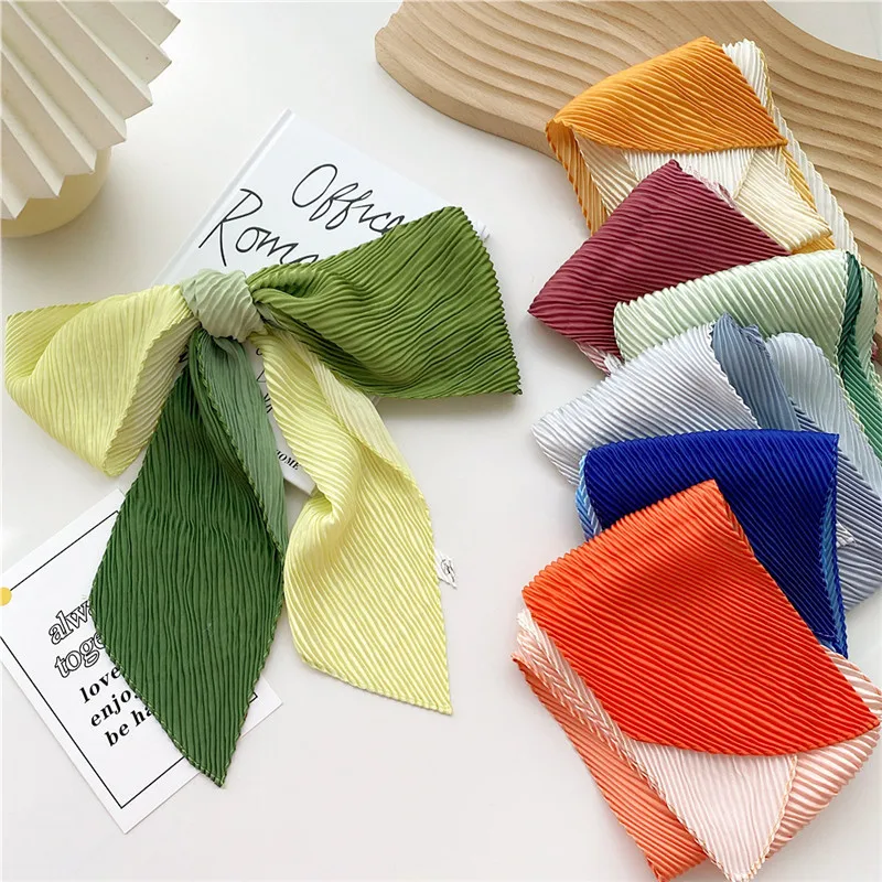 Pleated Ribbon Scarf Solid Print Crumpled Scarf Long Bandelet Headscarf Headband Women Hair Bands Scrunchies Bag Hat Decoration