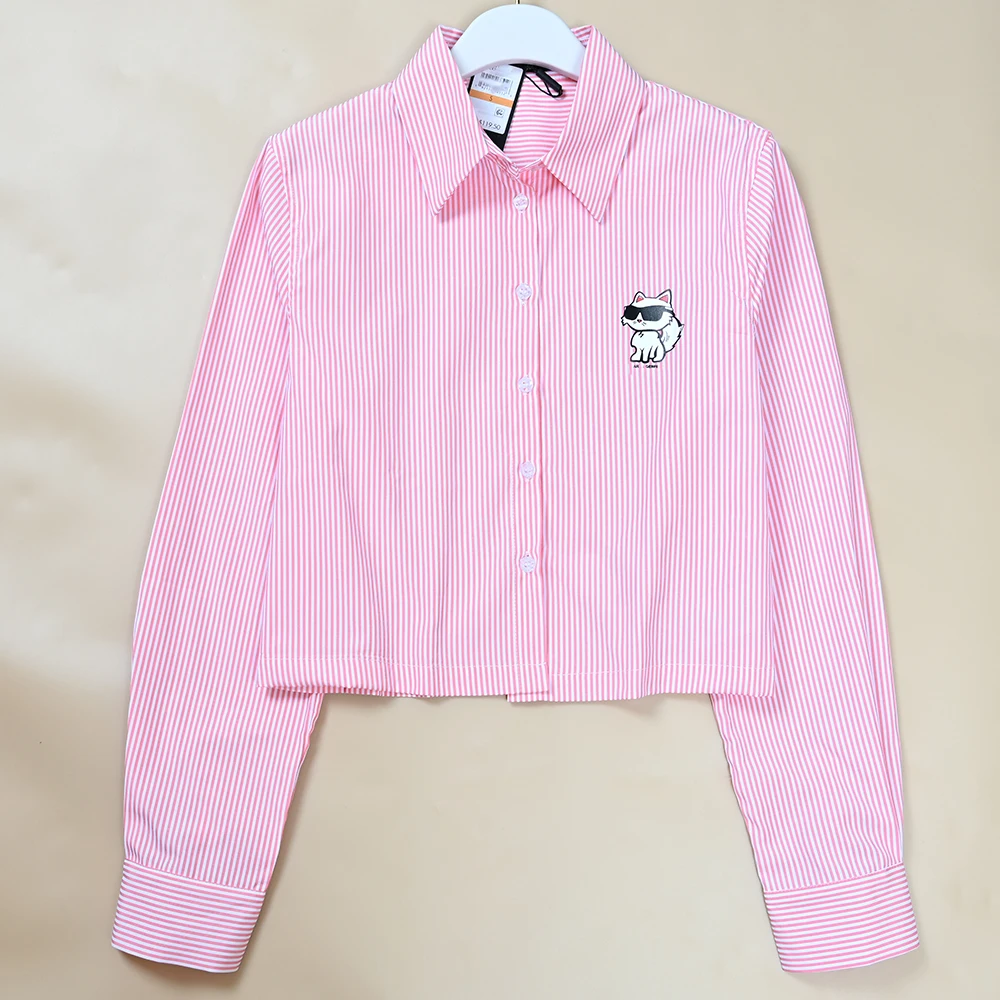 

American Sle Женский ort Sve irt Полосатый мультяшный узор Дышащий удобный Long Sve Ladies' irt