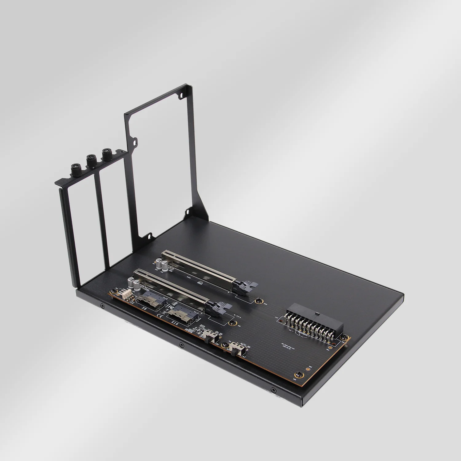 Dual Wide Dual Slot GPU Holder - PEX8749 PCIe 3.0 X16/x8 Expansion Card with ATX Power Supply