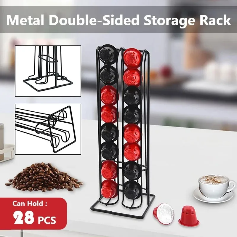 Vertical Coffee Capsule Holder 28 pcs Metal Office Coffee Pod Stand Household Kitchen Desktop Storage Rack