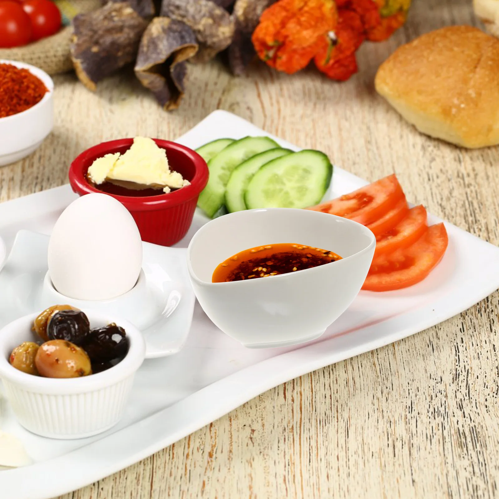 

5Pcs Seasoning Dishes Kitchen Tableware Solid White Space Saving Easy Clean Dipping Bowls for Soy Sauce Mustard Sweet and Sour