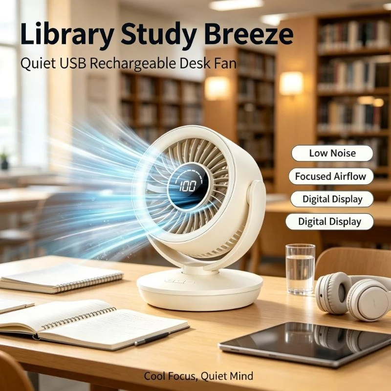 充電式デスクトップターボファン-usbデジタルディスプレイ-強力な風量-長時間バッテリー駆動-オフィス・寮・旅行に最適