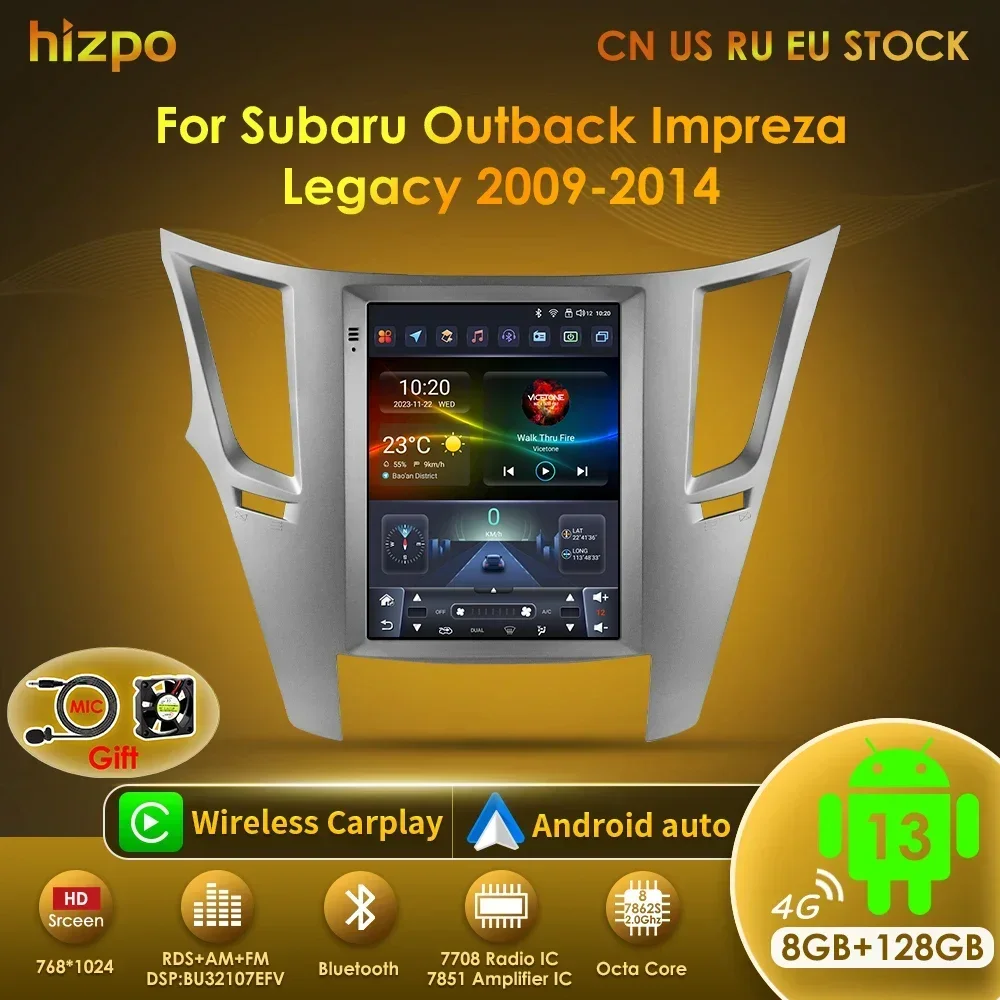 Hizpo Android 13 Autoradio For Subaru Outback lmpreza Legacy 2009-2014 Tesla Style Vetical Screen Navi Stereo Multimedia Carplay