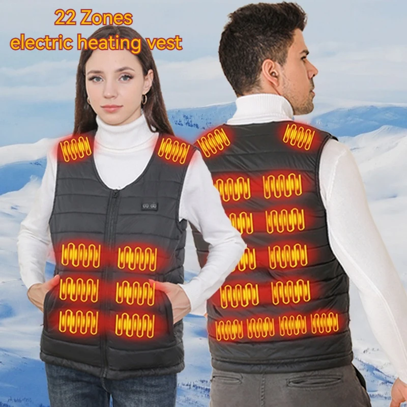 

Winter Unisex V-Neck 22 Zone Heat Resistant Warm Motorcycle Rider Vest Middle-Aged Elderly People Worn Inside Outside Waistcoat