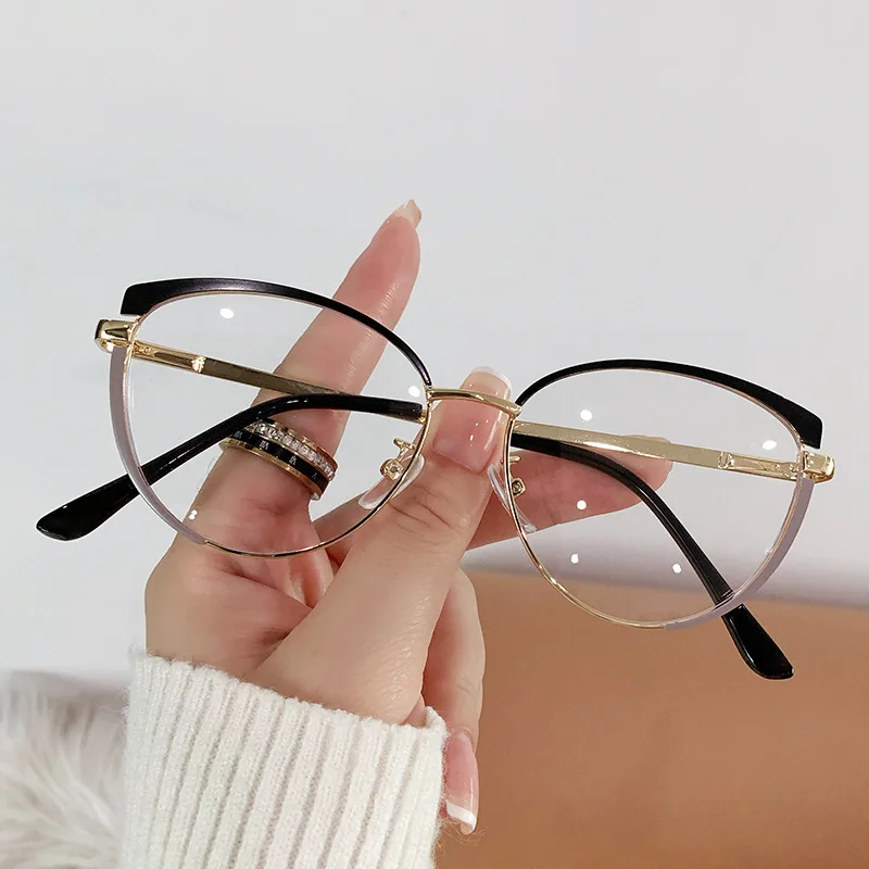 Fashion Cat Eye Glasses Women Cute Anti-blue Light Optical Eyewear Trendy Metal Frame Glasses Luxury Transparent Lens Spectacles