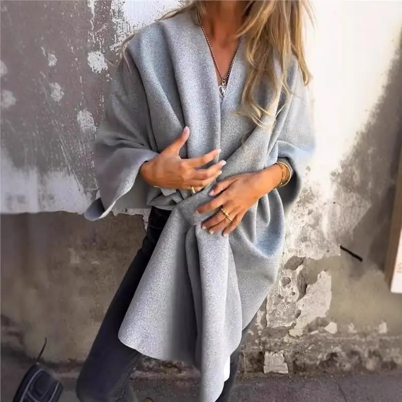 2025 New Autumn and Winter Loose Women's Autumn and Winter Loose V-neck Shawl Cape Jacket Jacket for Women
