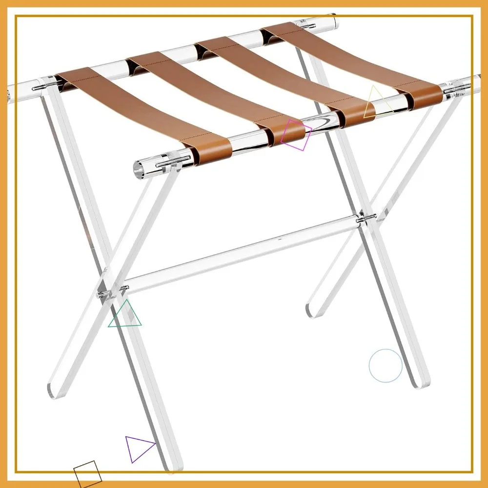 

Foldable Acrylic Luggage Rack with Leather Straps - Heavy-Duty Suitcase Stand for Bedroom, Living Room, Hotel, Holds 50-100 lbs
