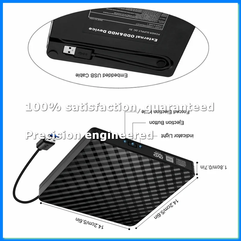

External CD DVD Drive, USB 3.0 and Type-C Portable CD DVD +/-Rw Drive Reader, DVD/CD ROM Burner Rewriter, DVD Drive-A69M