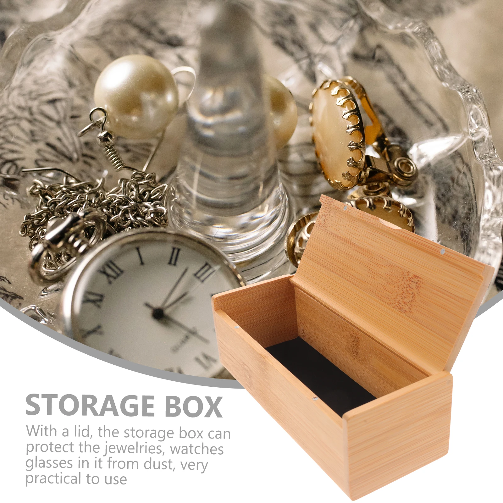 

Bamboo Keepsakes Storage Box with Lid Wooden Jewelry Organizer Glasses Watches Crafts Trinket Case Bamboo Box with Lid