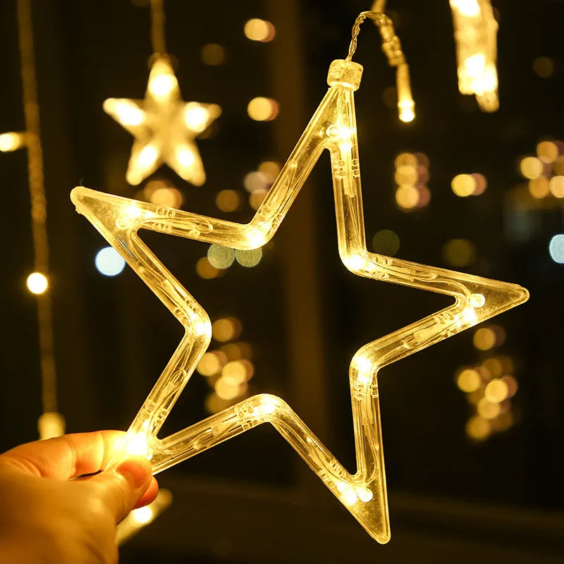 Creative 2.5M LED Star Fairy Lights EU Plug Christmas Garland Curtain String Lights for Home Bedroom Holiday Wedding Party Decor