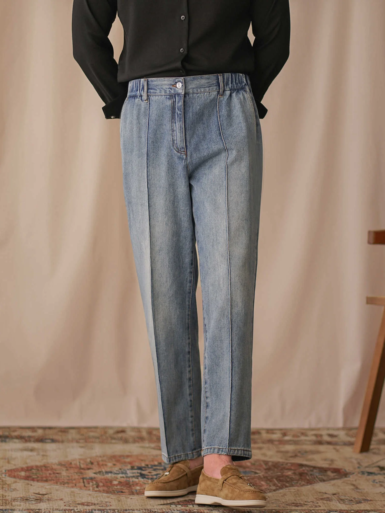 

Briti Busin Elastic Waist West Pants Waed Jeans Men's Straight Casual Pants Breathable Retro Sle All-Match Trousers