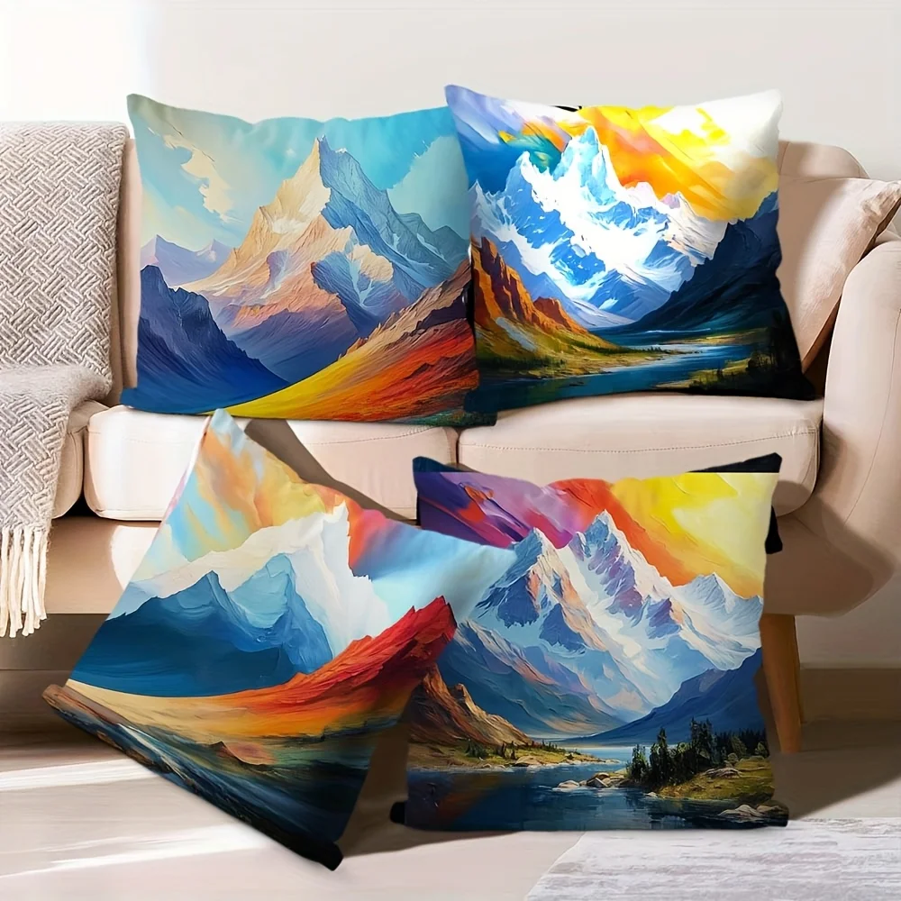 Fashionable Mountain View Art digital printing pillow cover Short plush Suitable living rooms bedrooms sofas throw cushion cover