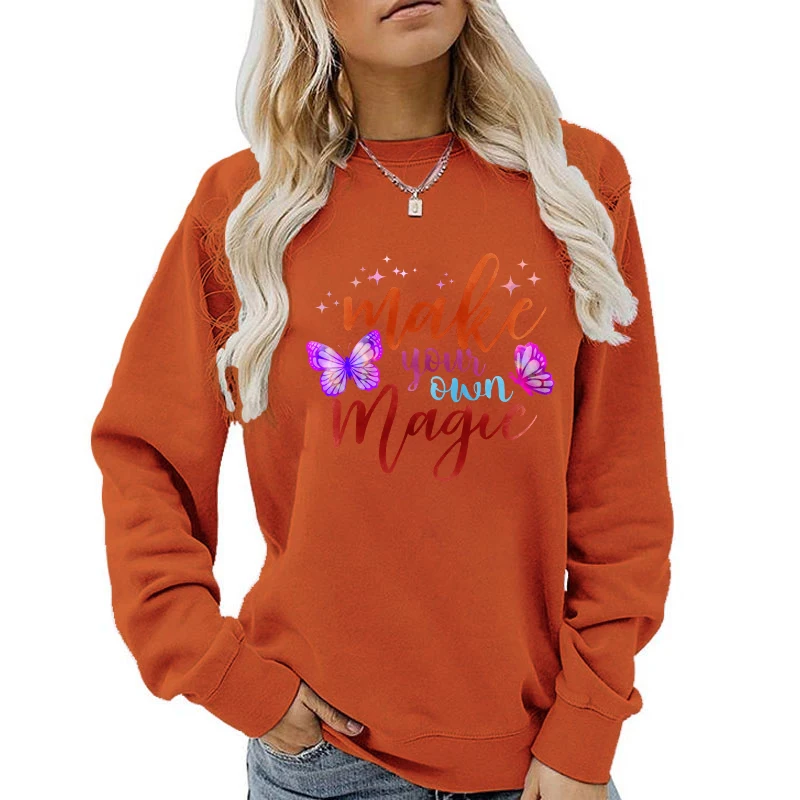 (A+Quality)Funny Butterfly Print Women Fleece Long Sleeve Workout Pullover Top Casual Sweater Tops