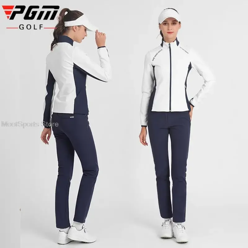 Pgm Women's Golf Windbreaker Winter Autumn Warm Sports Coat Ladies Slim Windproof Golf Jacket Casual Full Zipper Sportswear