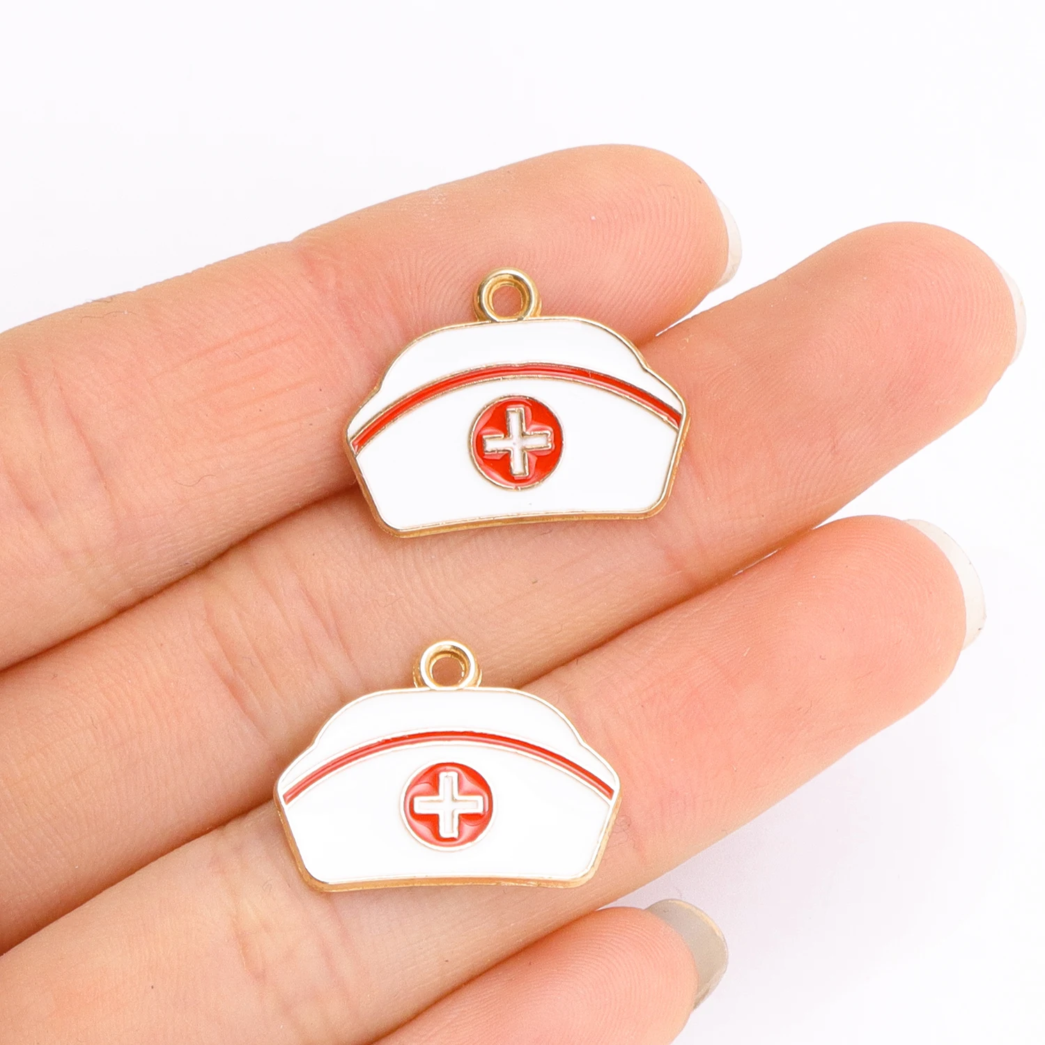 10Pcs Mixed Enamel Medical Tool Care Series Love Nurse Hat Alloy Charms Pendants For DIY Jewelry Making Handcrafted Accessories image 6
