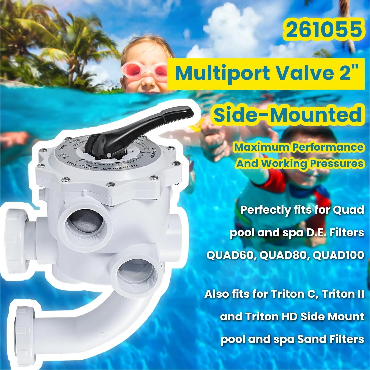 TML 261055 Multiport Valve Replacement for Triton & Quad Pool and Spa Side Mound D.E. & Sand Filters 2 Inch Threaded 7 1/2 Inch