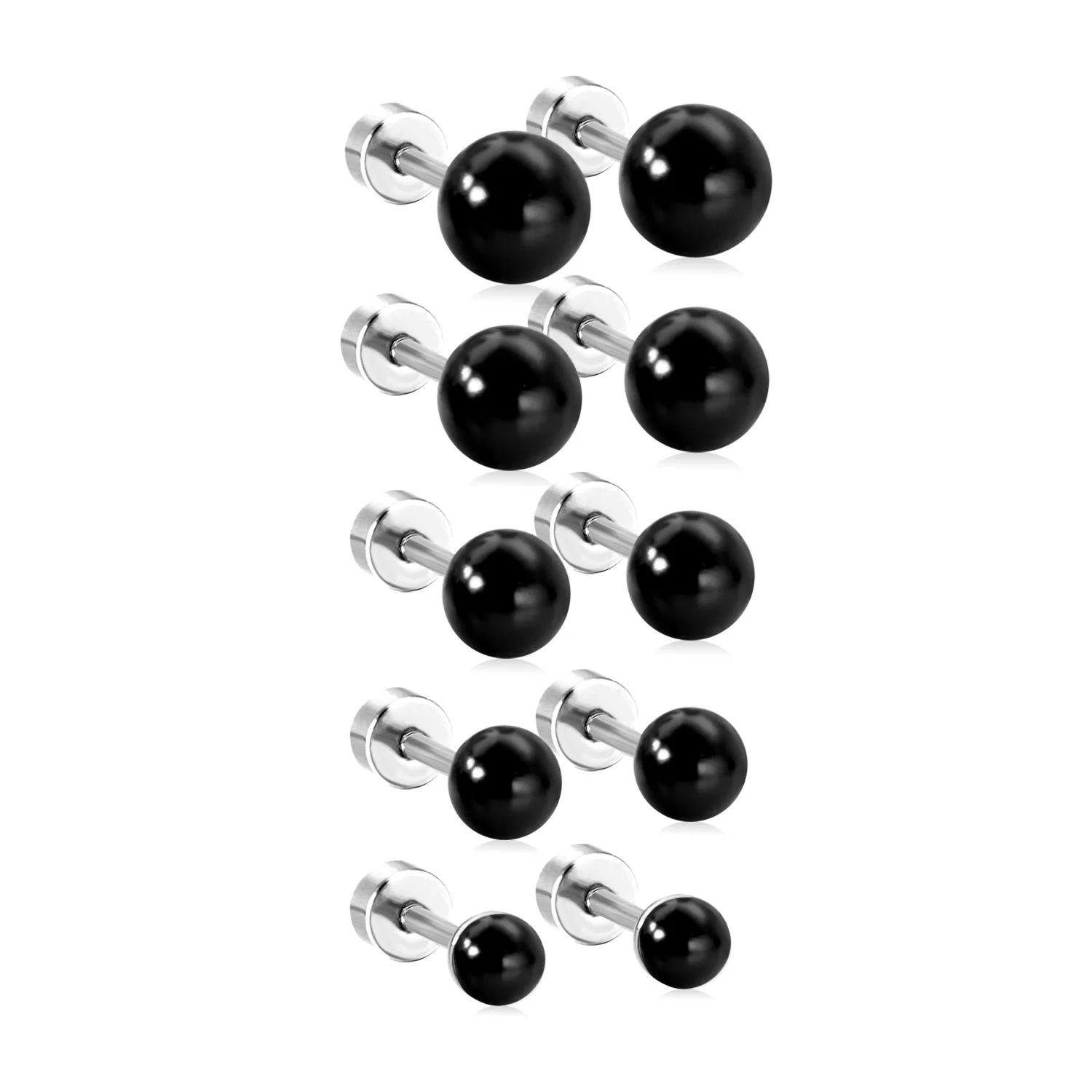 LUXUSTEEL 5Pairs/Lot Imitation Pearl Stud Earrings For Women Men Stainless Steel White Black Freshwater Pearls 4/5/6/7/8mm