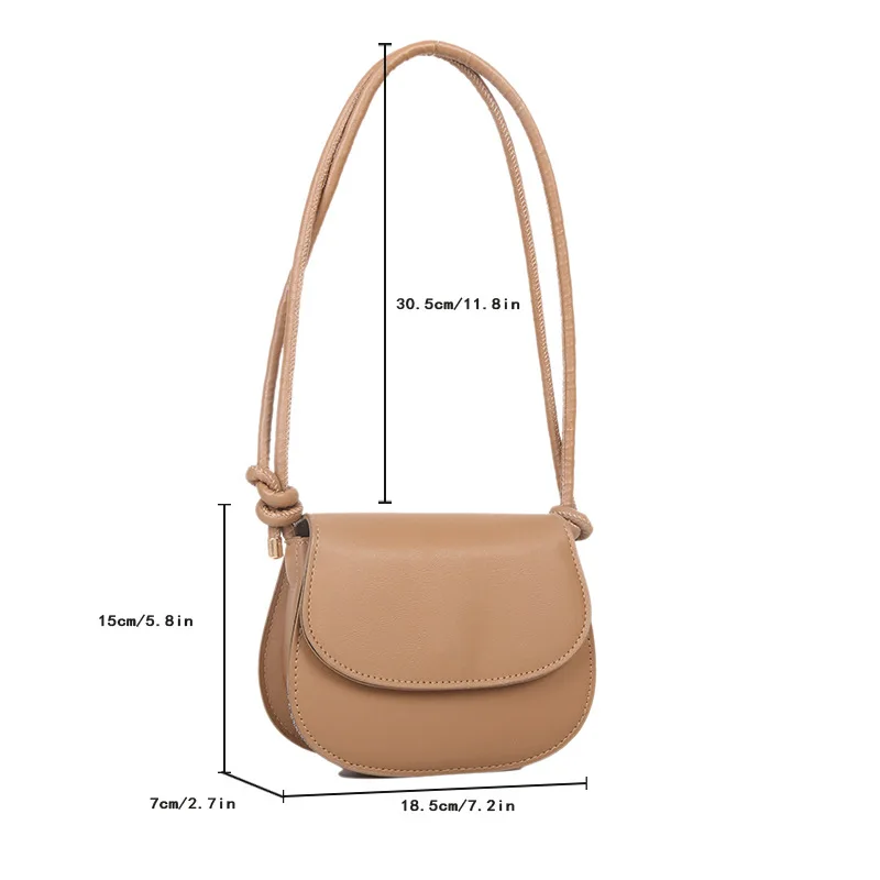 PU Solid Color Round Shoulder Women Retro Hasp Saddle Bag Single Root Portable Popular Messenger Handbag