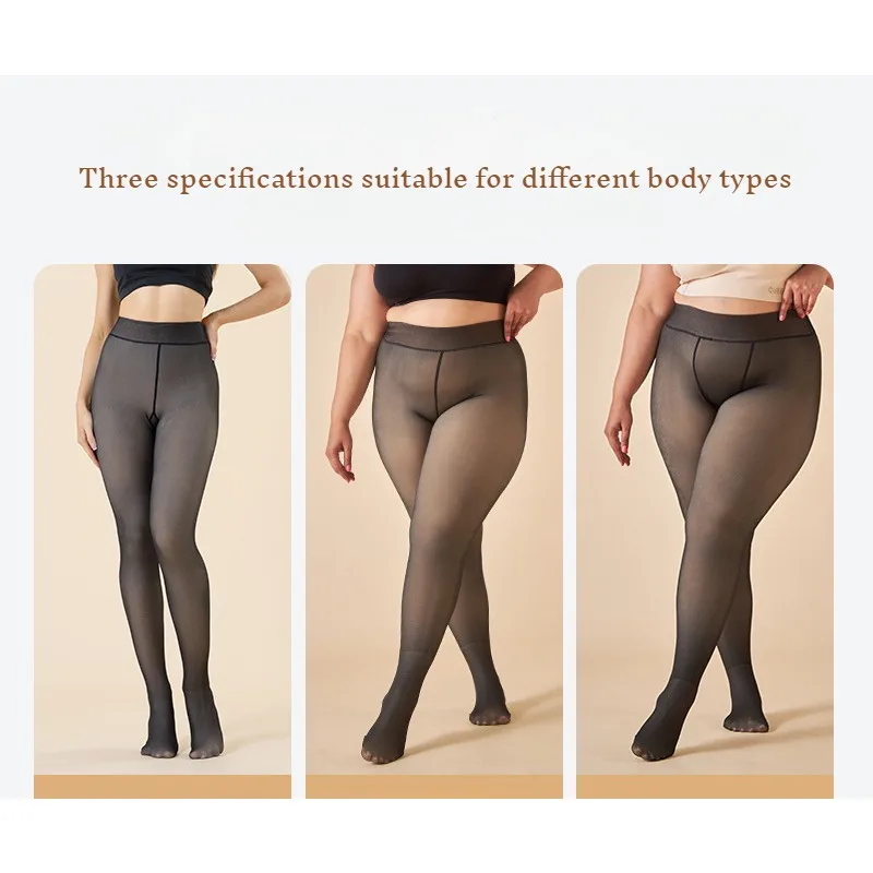 Women Thermal Leggings Winter Warm Sexy Elastic Translucent Pantyhose Female Fleece Thermal High Waist Slim Thicken Tight Pants