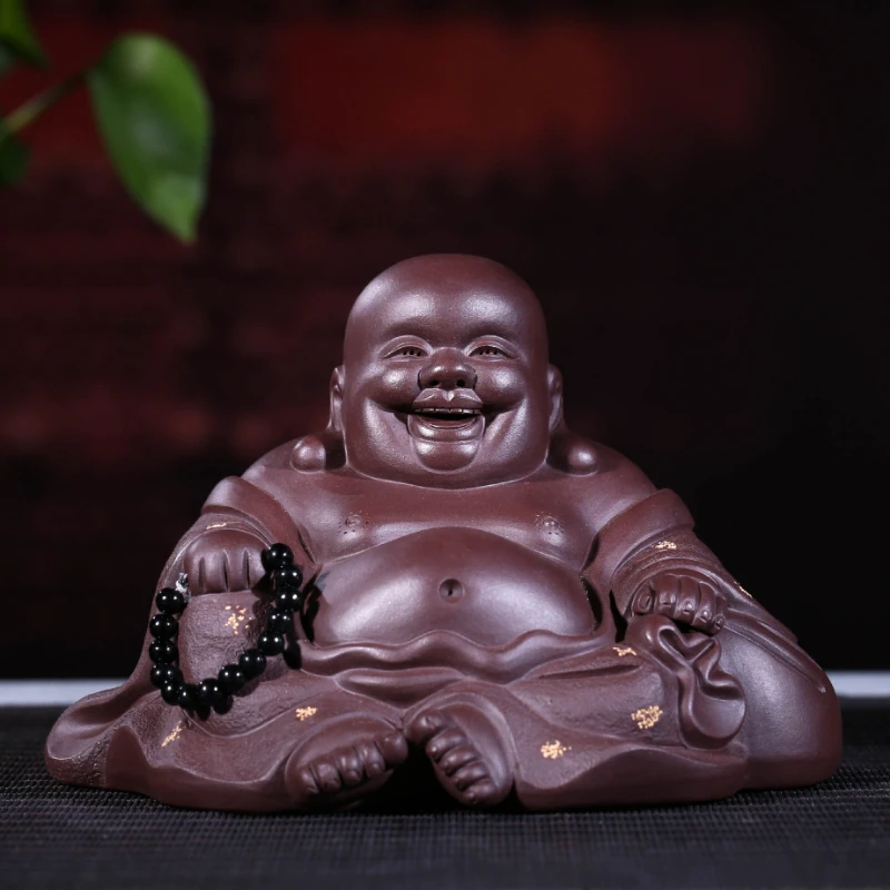 

Yixing Ornament of Maitreya Buddha with Original Purple Sand Tea Pet Sculpture of Little Monk Figures Tea Table Accessories