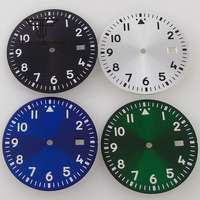 33.8mm Black/White/Blue/Green Sunburst Watch Dial Date Window Fit NH35 Automatic Movement Luminous Marks Watch Accessories
