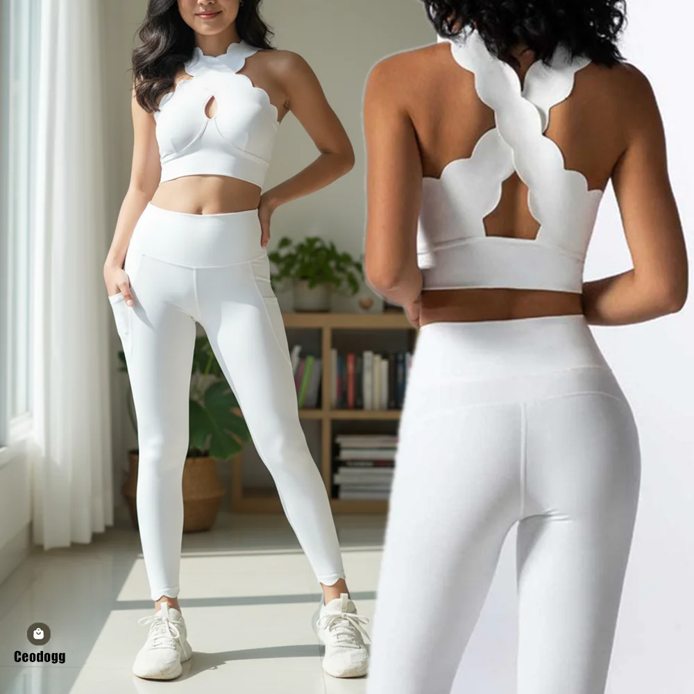 

Женский комплект для йоги в тренажерном зале, 2 шт., лазерный спортивный бюстгальтер, топ с высокой талией и карманами, леггинсы для тренировок, спортивные штаны, спортивный костюм для фитнеса, спортивный костюм XP67