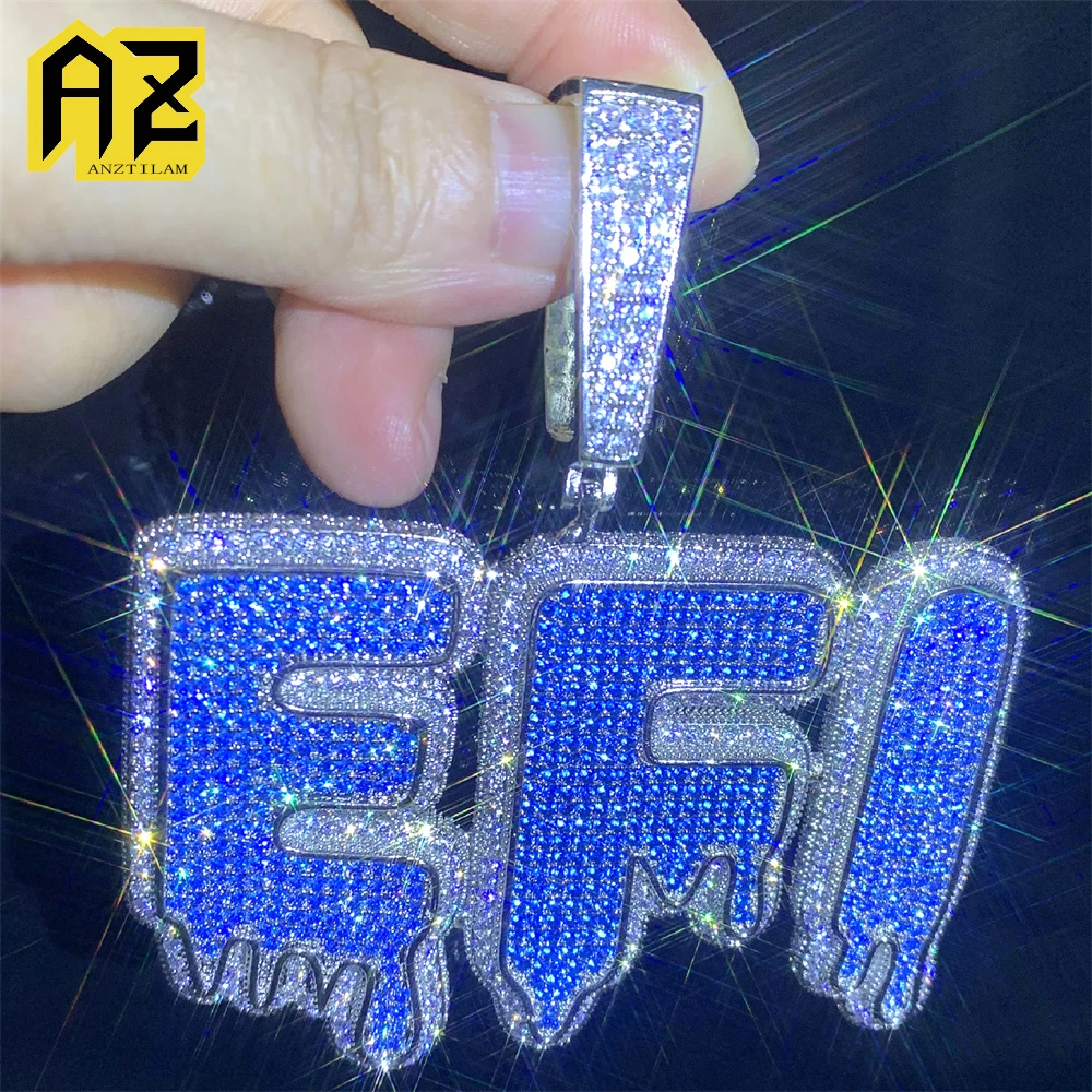 

Anztilam синий циркон индивидуальное имя буквы Iced Out кулон ожерелье с длинными звеньями веревка-цепочка ожерелья для женщин и мужчин