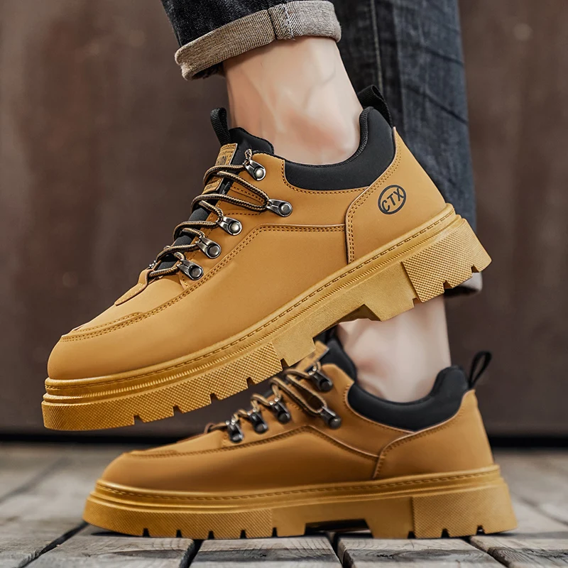 Casual Shoes for Autumn Wear-resistant High Top All Season Anti Slip Sneakers Outdoor Work Walking Leather Surface Boots