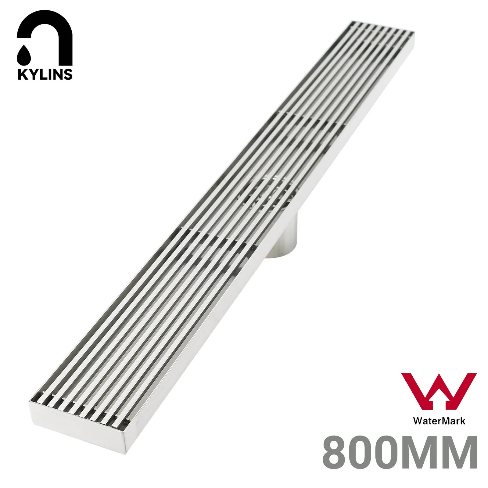 **Sydney Stock** KYLINS Shower Grate Brushed Silver 800mm Slim Linear Stripe Fence Floor Drain 50mm Outlet