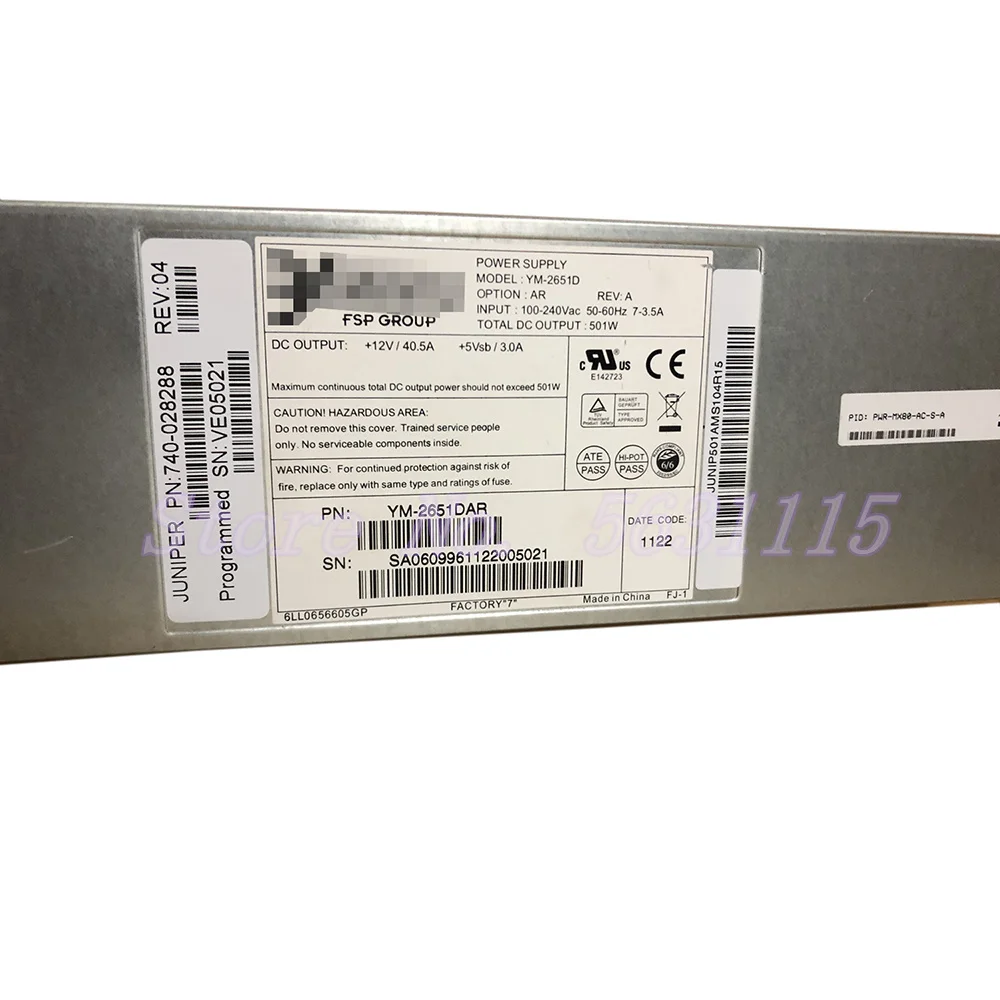 Para fuente de alimentación de escritorio para JUNIPER 740- 028288   MX80 MX-5 MX-80 YM-2651D 501W 100% prueba antes del envío